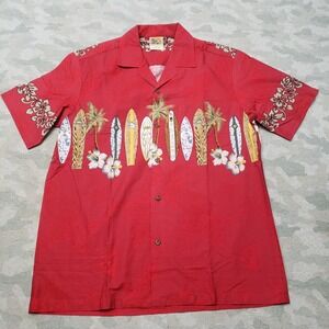 Vintage Winnie Fashion Shirt Mens Large Red Short Sleeve Button Surfboard